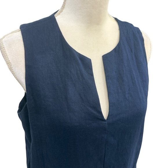 J. McLaughlin Weezie Navy Blue 100% Linen Sleeveless Dress SZ Medium $198 NWT - Picture 3 of 10